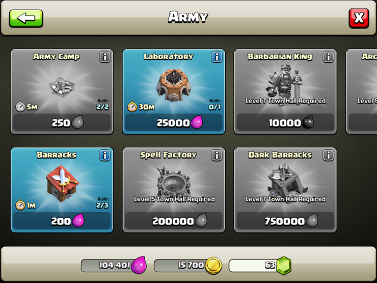 Or count the important buildings in Clash of Clans as a goal.